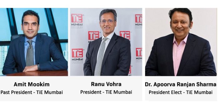 Amit Mookim, Past President -TiE Mumbai, Ranu Vohra, President -TiE Mumbai and Dr. Apoorva Ranjan Sharma, President Elect- TiE Mumbai Amit Mookim, Past President -TiE Mumbai, Ranu Vohra, President -TiE Mumbai and Dr. Apoorva Ranjan Sharma, President Elect- TiE Mumbai